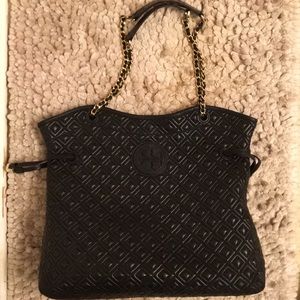 Tory Burch Quilted Slouchy Black Purse Tote